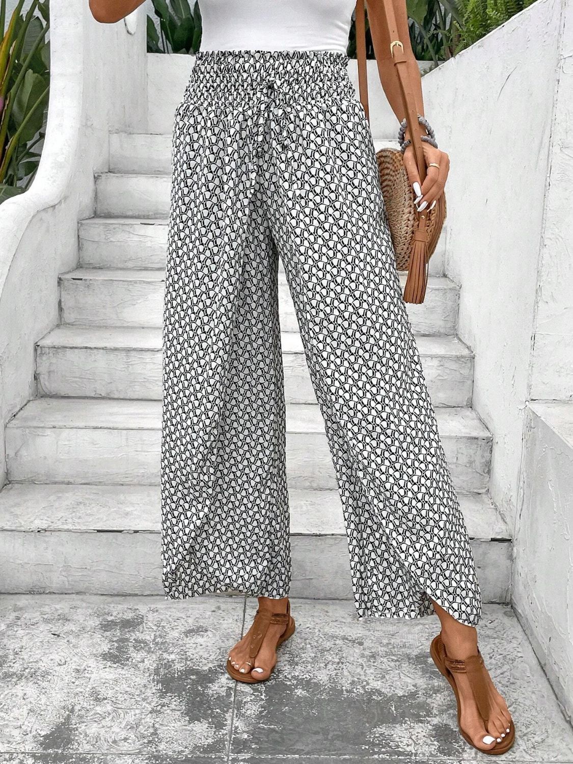 Zephariel Tied Printed Wide Leg Pants