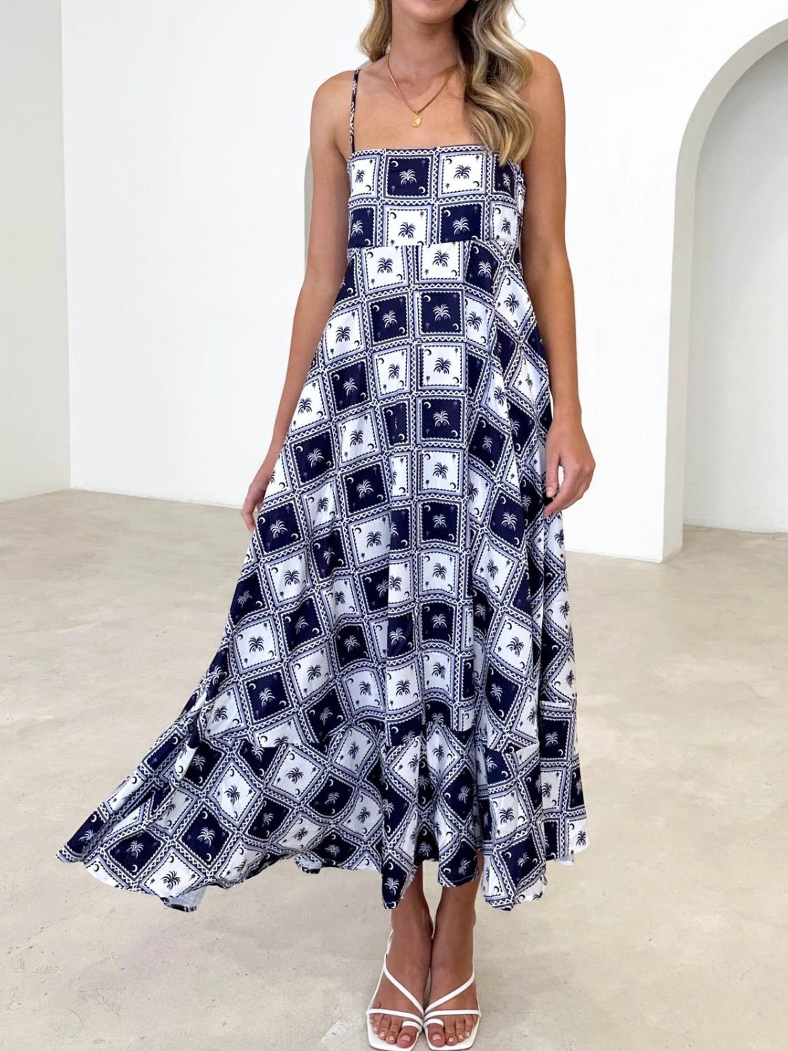 Zephariel Printed Square Neck Midi Cami Dress