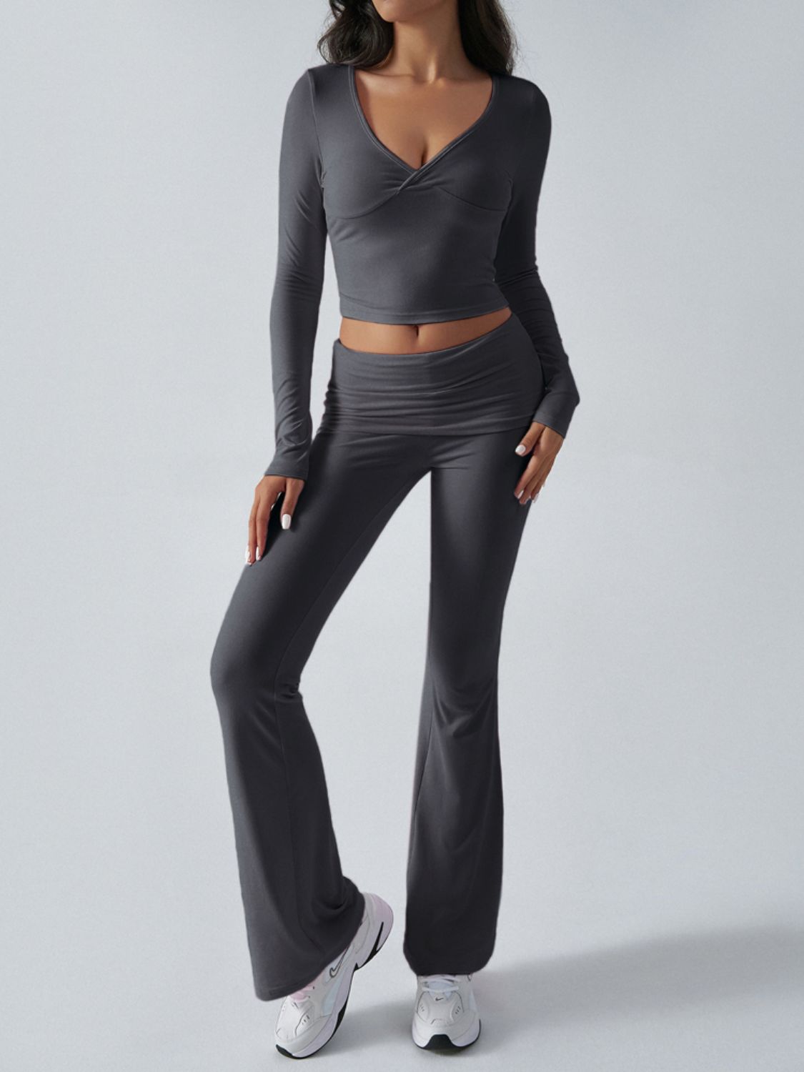 Zephariel Ruched Long Sleeve Top and Pants Set