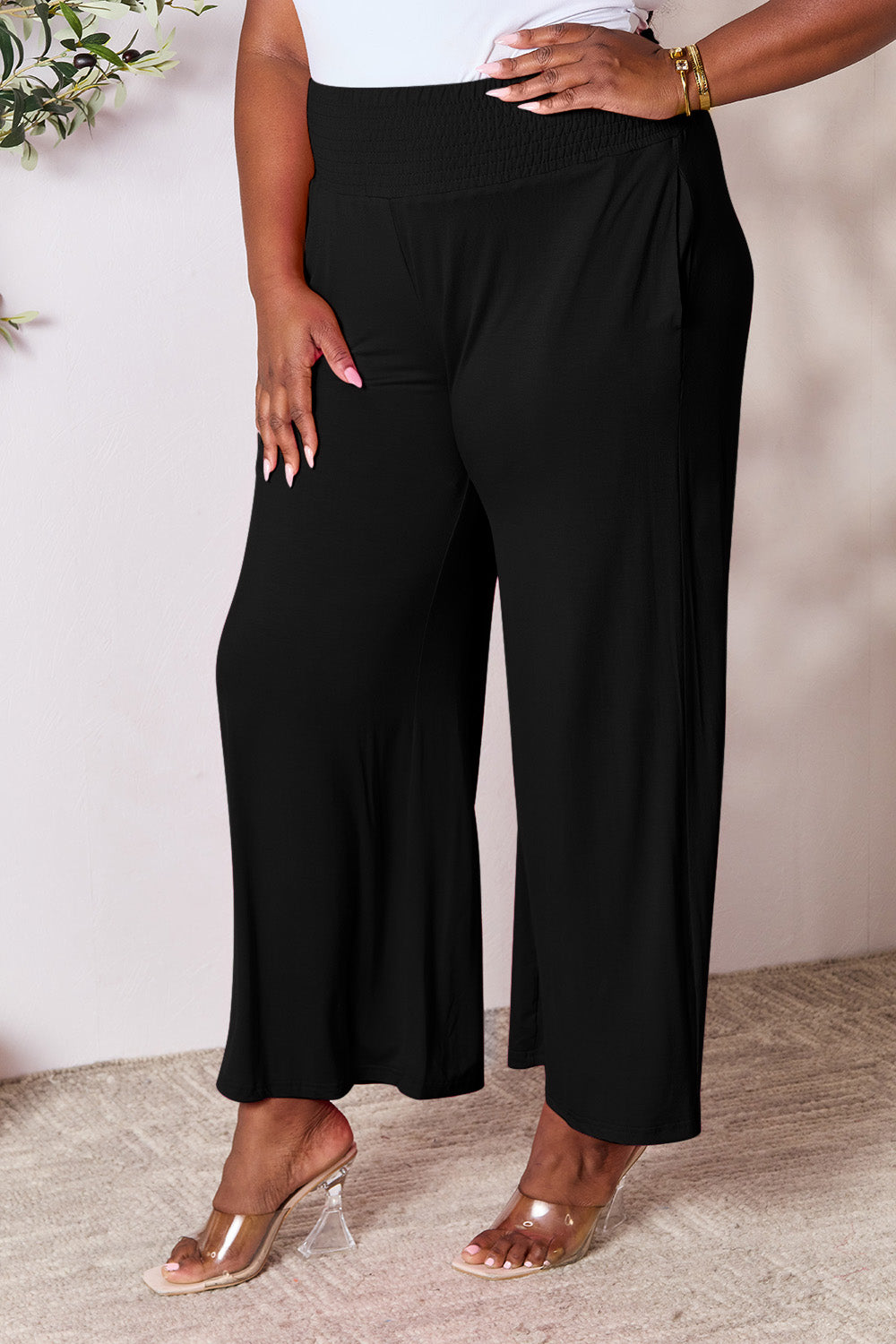 Zephariel  Smocked Wide Waistband Wide Leg Pants