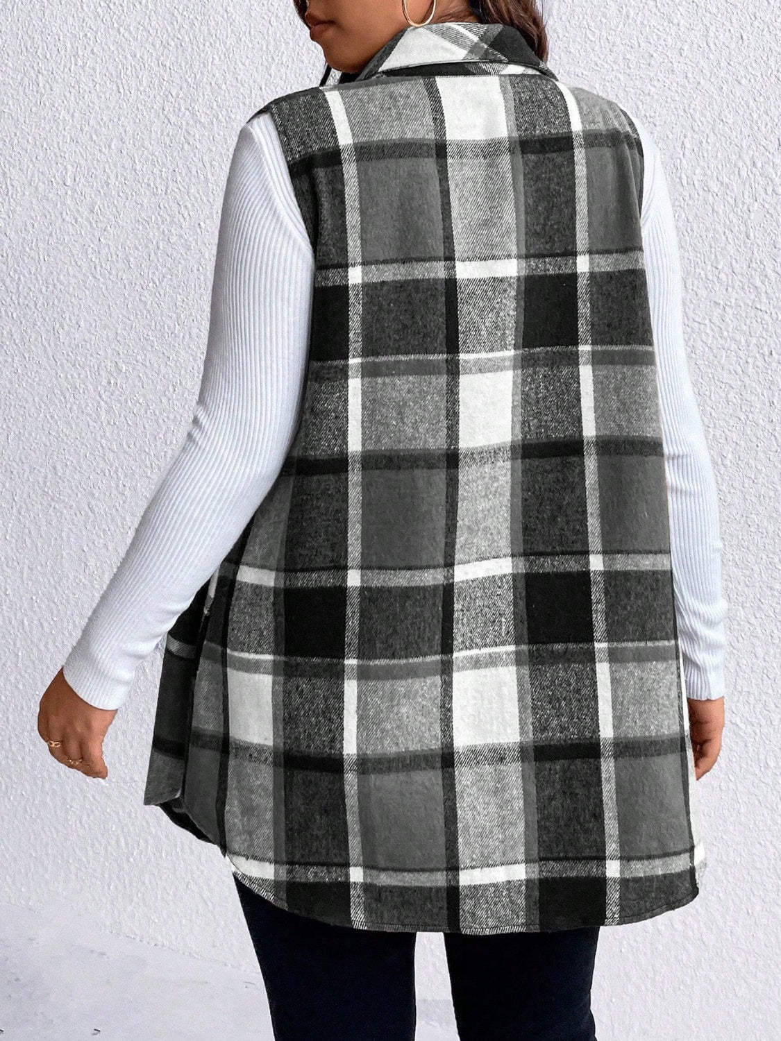 Zephariel Plus Size Pocketed Plaid Button Up Vest Coat