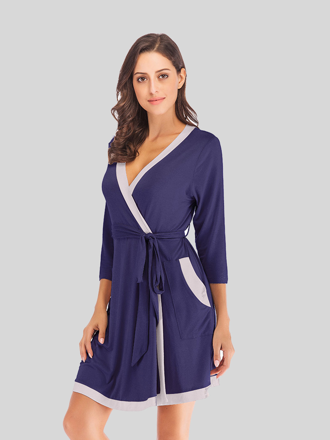 Zephariel Tie Waist Surplice Neck Robe with Pockets