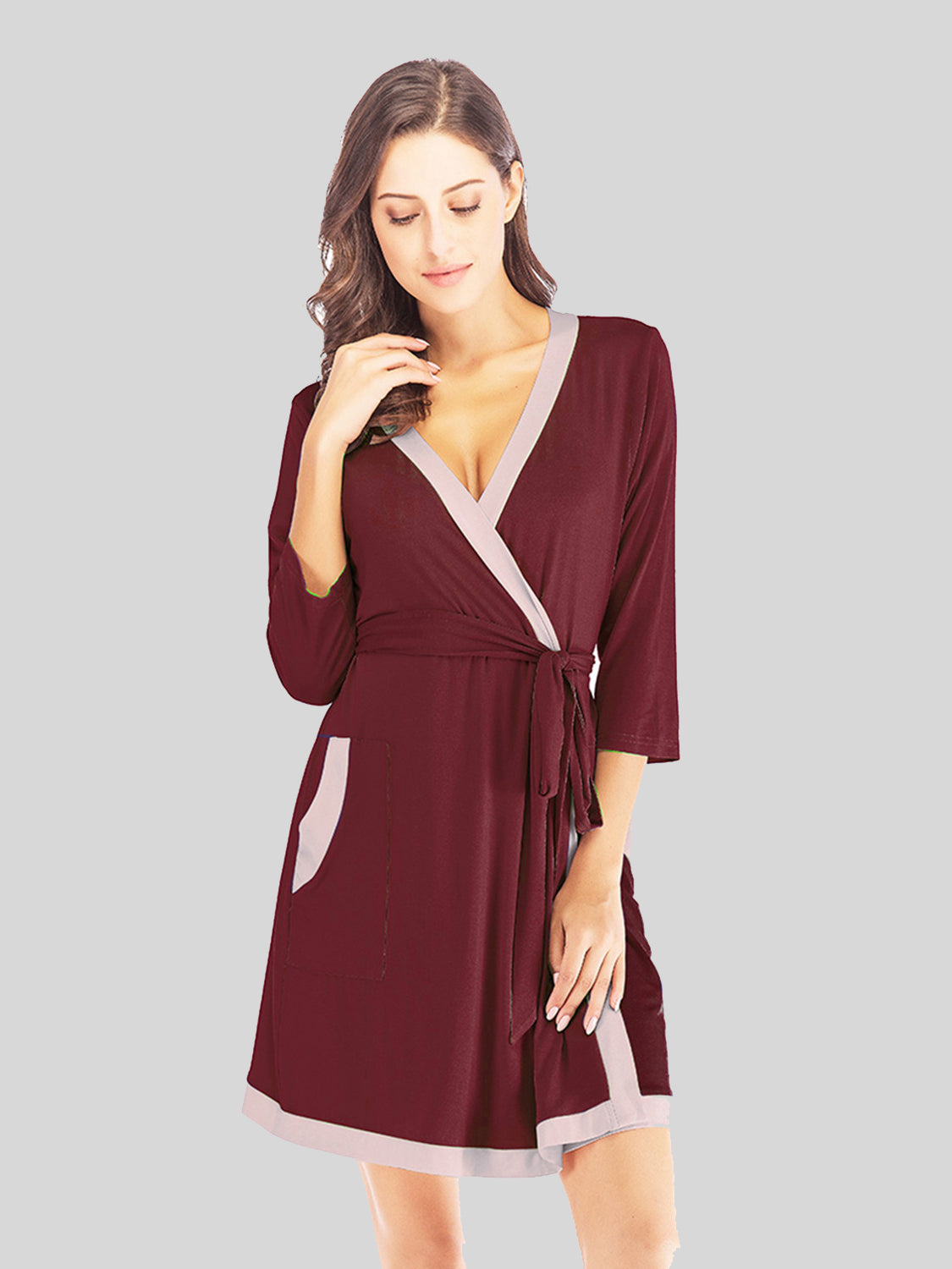 Zephariel Tie Waist Surplice Neck Robe with Pockets