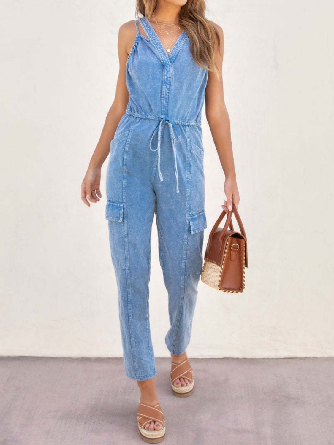 Zephariel V-Neck Sleeveless Denim Jumpsuit