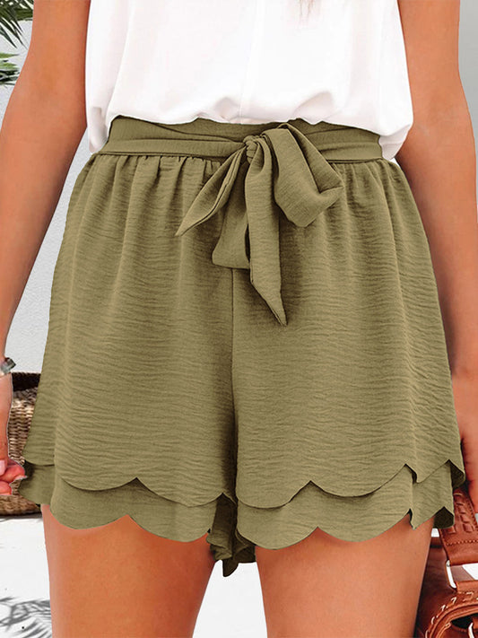 Zephariel Tied Layered Scalloped Hem Shorts