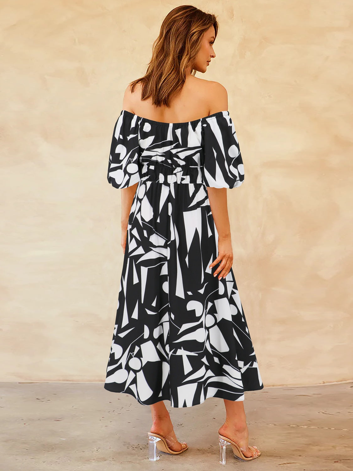 Zephariel Printed Off-Shoulder Balloon Sleeve Dress