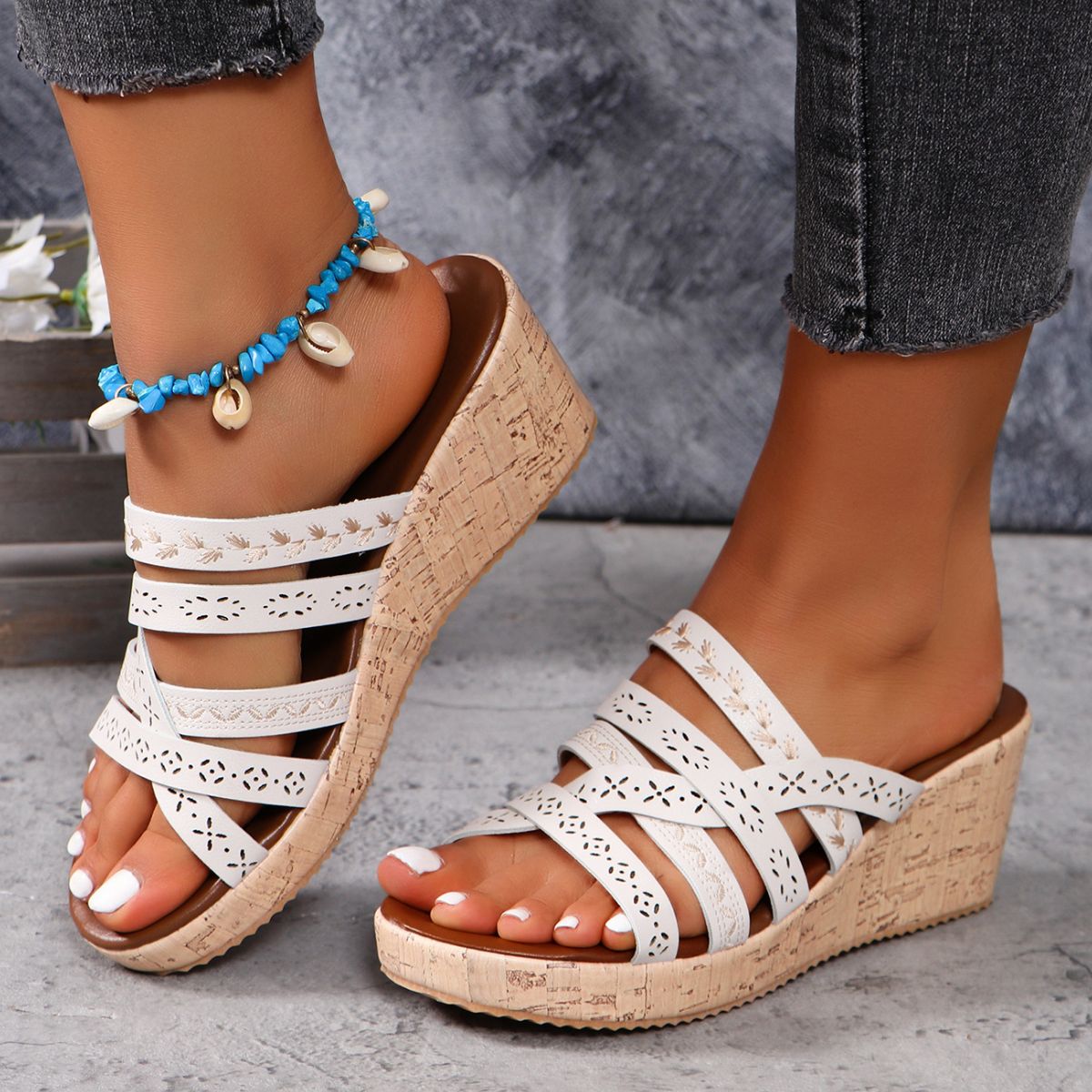 Zephariel PU Leather Crisscross Wedge Sandals