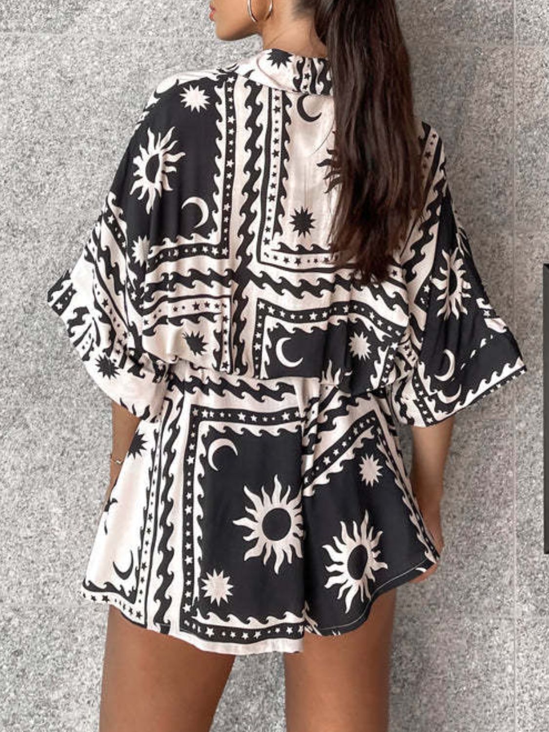 Zephariel Printed Tie Waist Half Sleeve Romper