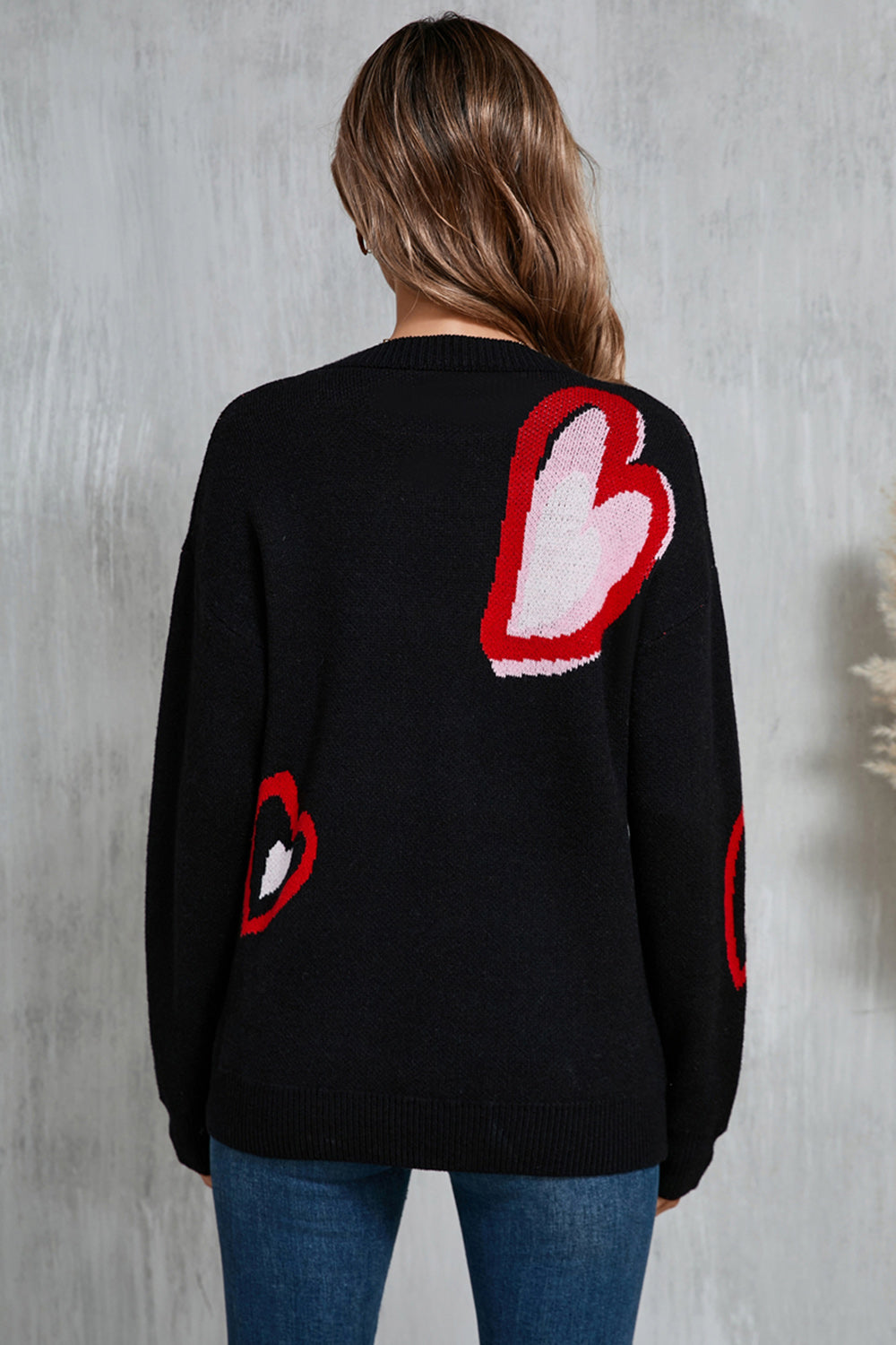 Zephariel Heart Round Neck Long Sleeve Sweater