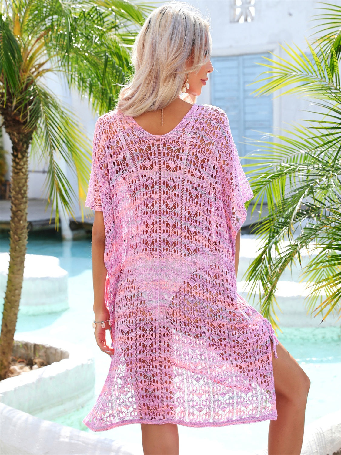 Zephariel Slit Openwork V-Neck Cover Up