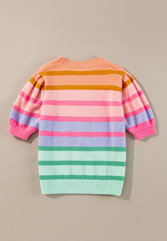 Zephariel Striped Round Neck Half Sleeve Sweater