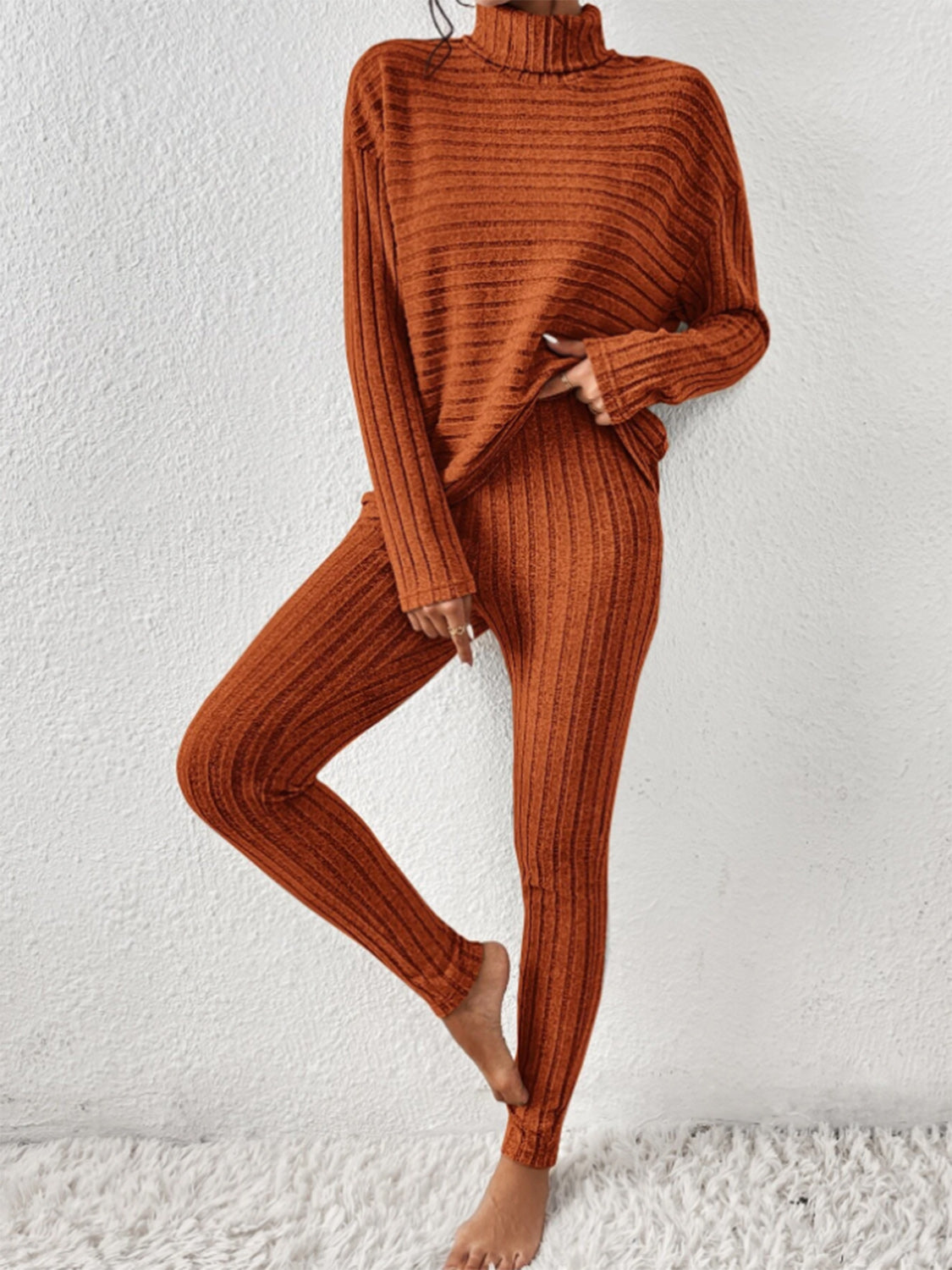 Zephariel Ribbed Turtleneck Top and Pants Set