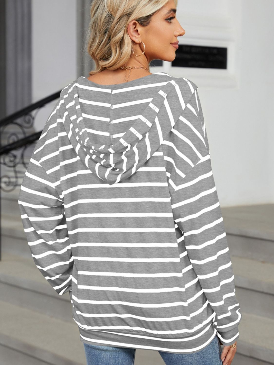 Zephariel Drawstring Striped Long Sleeve Hoodie