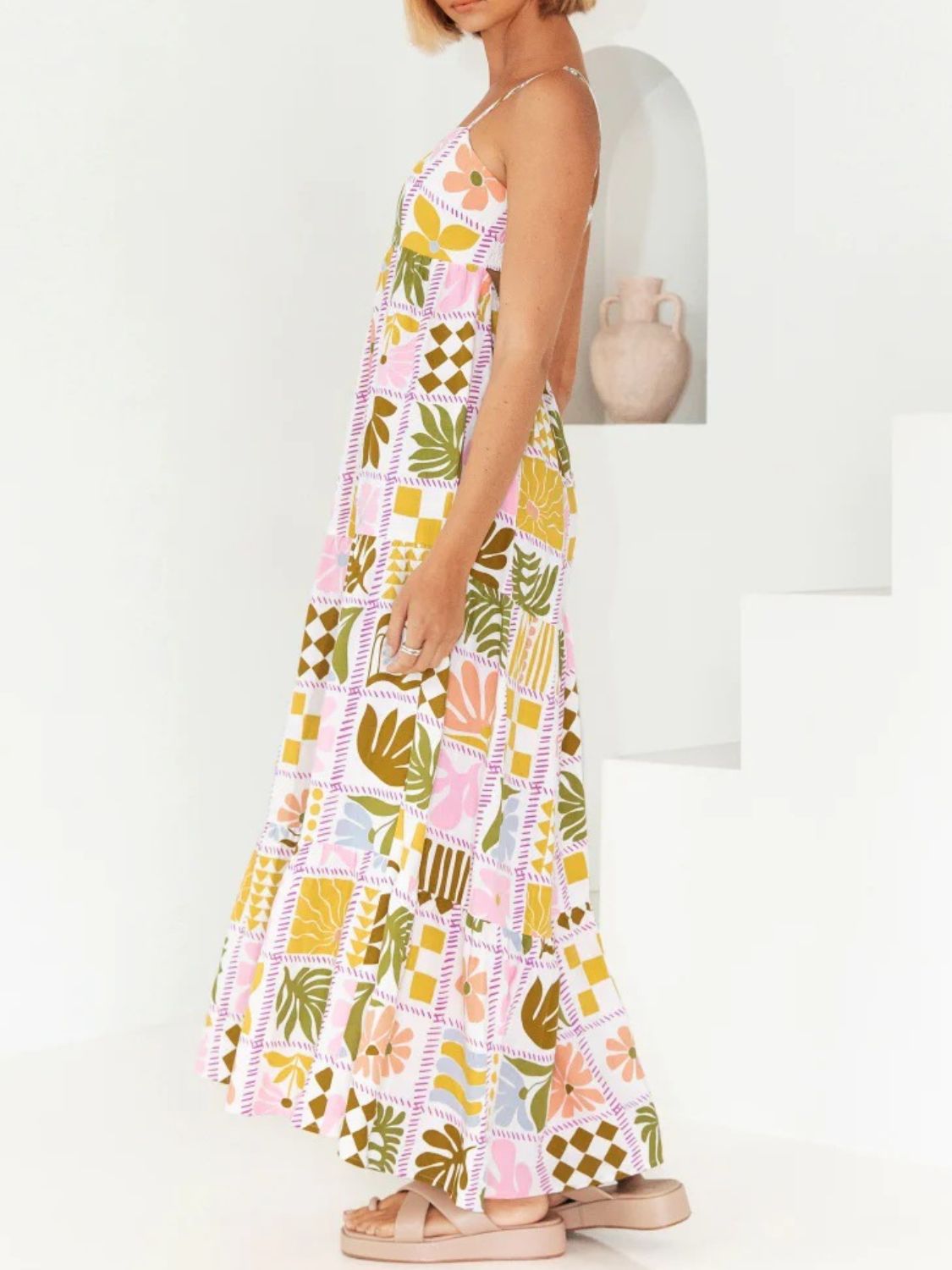 Zephariel Cutout Printed Square Neck Maxi Cami Dress