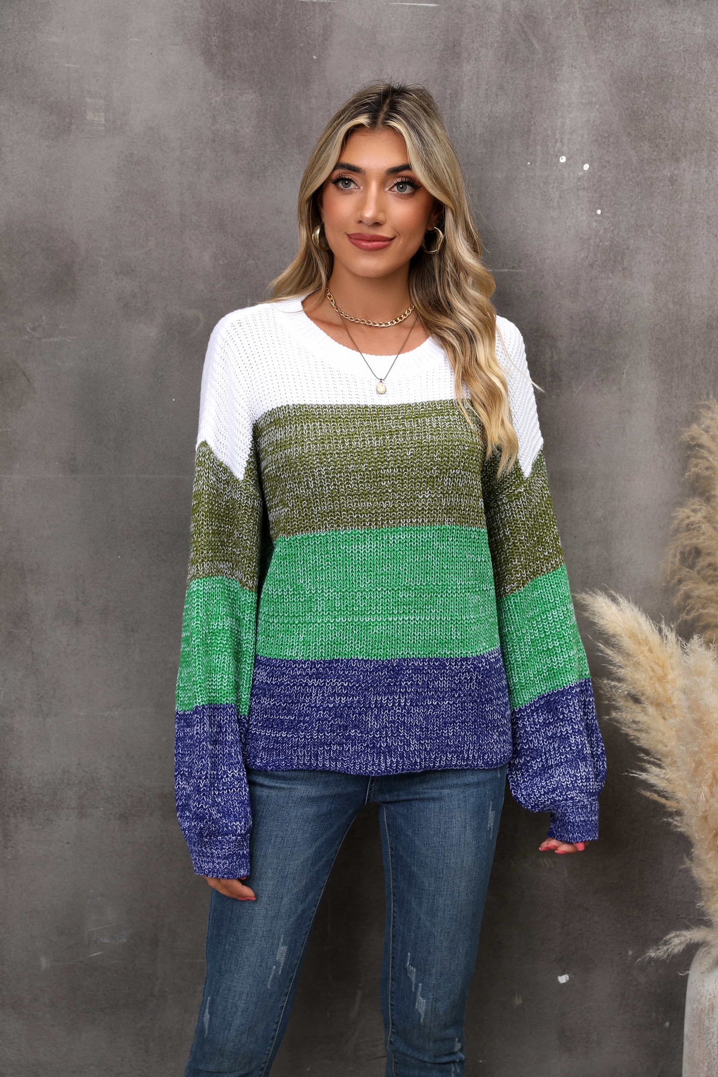 Zephariel Color Block Round Neck Dropped Shoulder Sweater