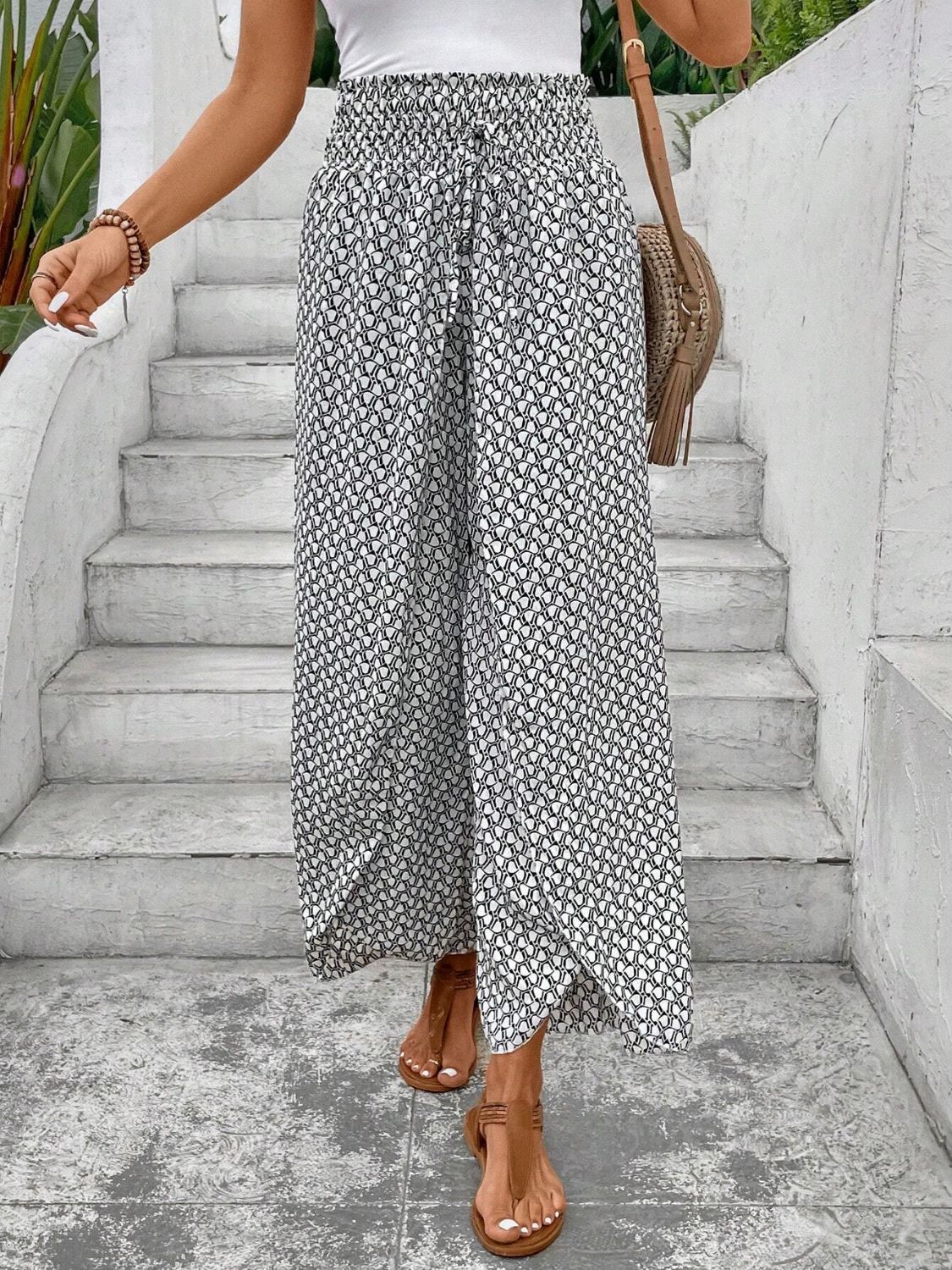 Zephariel Tied Printed Wide Leg Pants