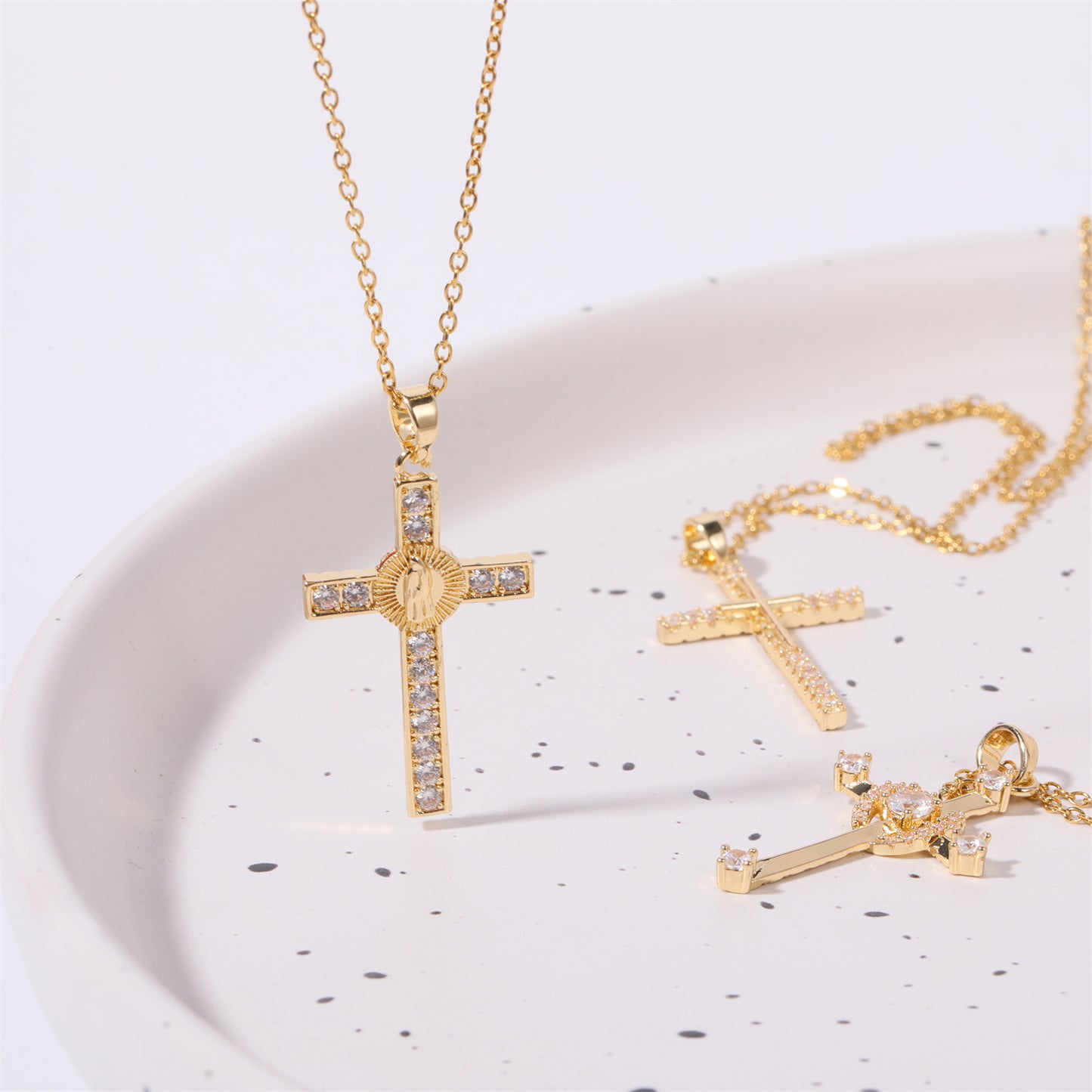 Zephariel Stainless Steel Inlaid Zircon Cross Necklace