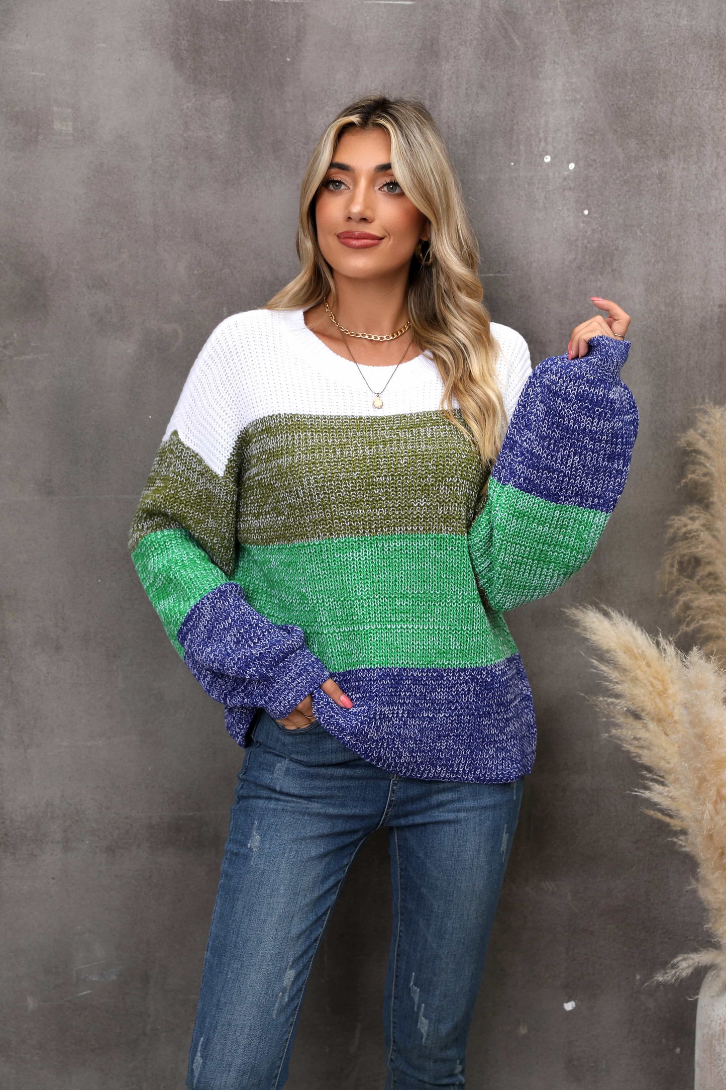 Zephariel Color Block Round Neck Dropped Shoulder Sweater