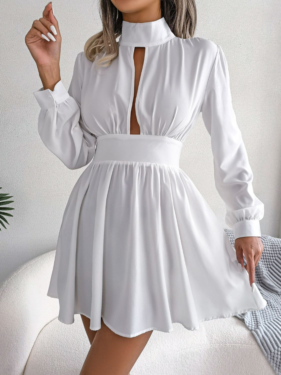 Zephariel Cutout Turtleneck A-Line Mini Dress