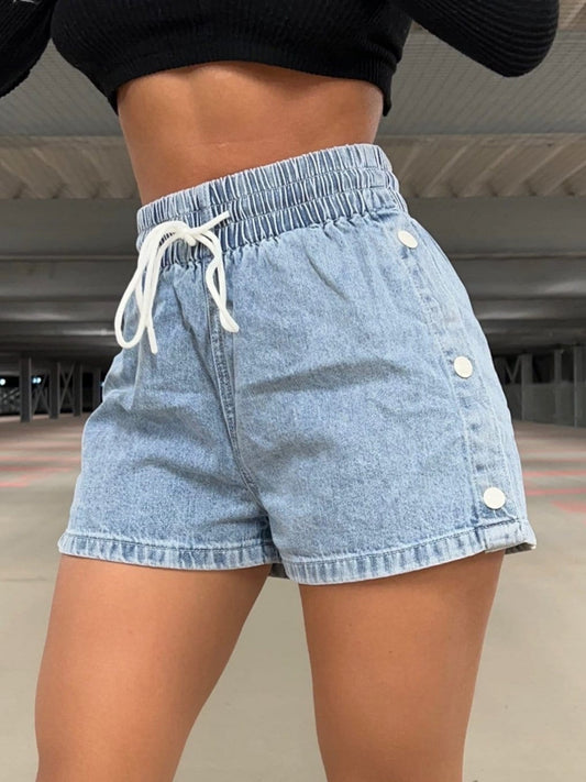 Zephariel Drawstring High Waist Denim Shorts