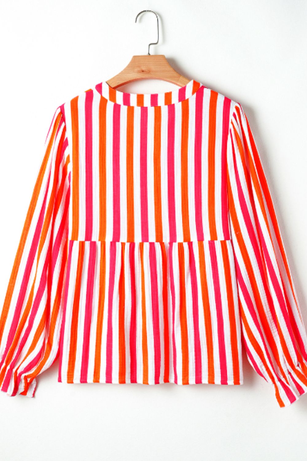 Zephariel Striped Notched Flounce Sleeve Blouse