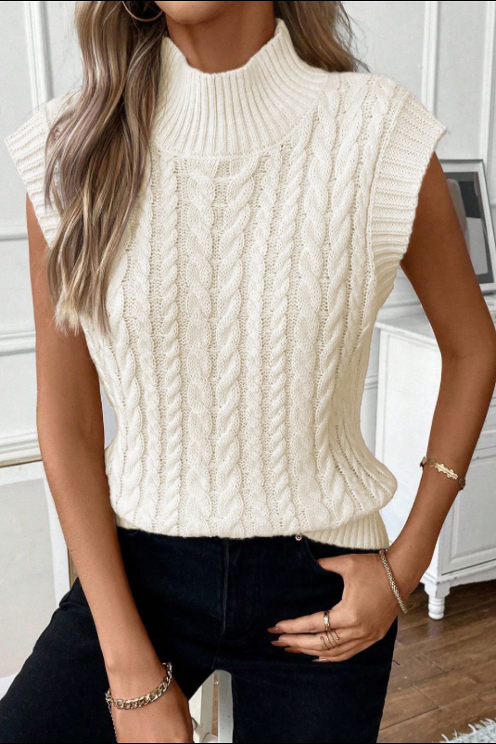 Zephariel Cable Knit Turtleneck Sweater Vest