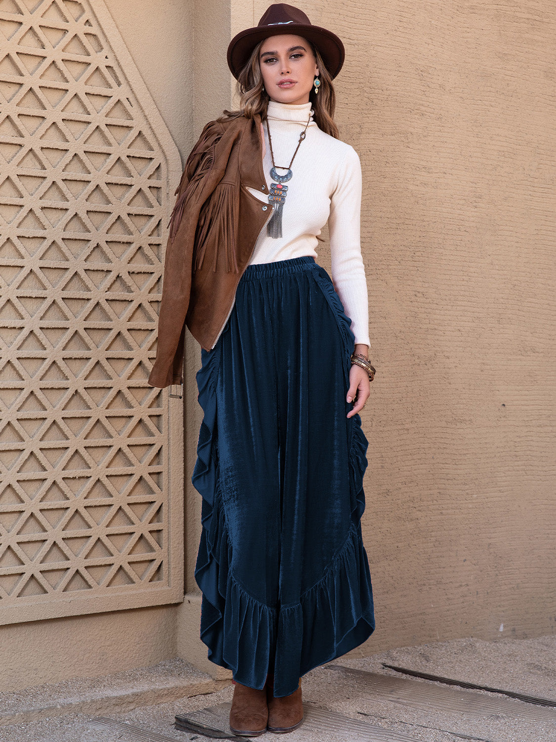 Zephariel Slit Ruffled Wide Leg Pants