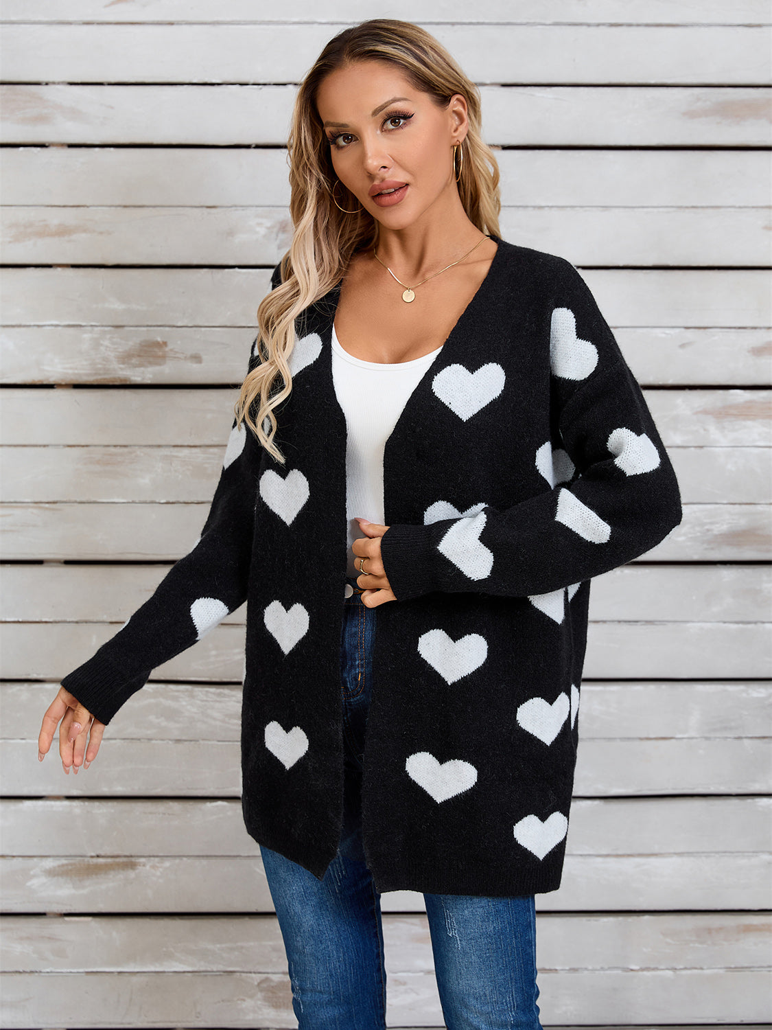 Zephariel Heart Open Front Long Sleeve Cardigan