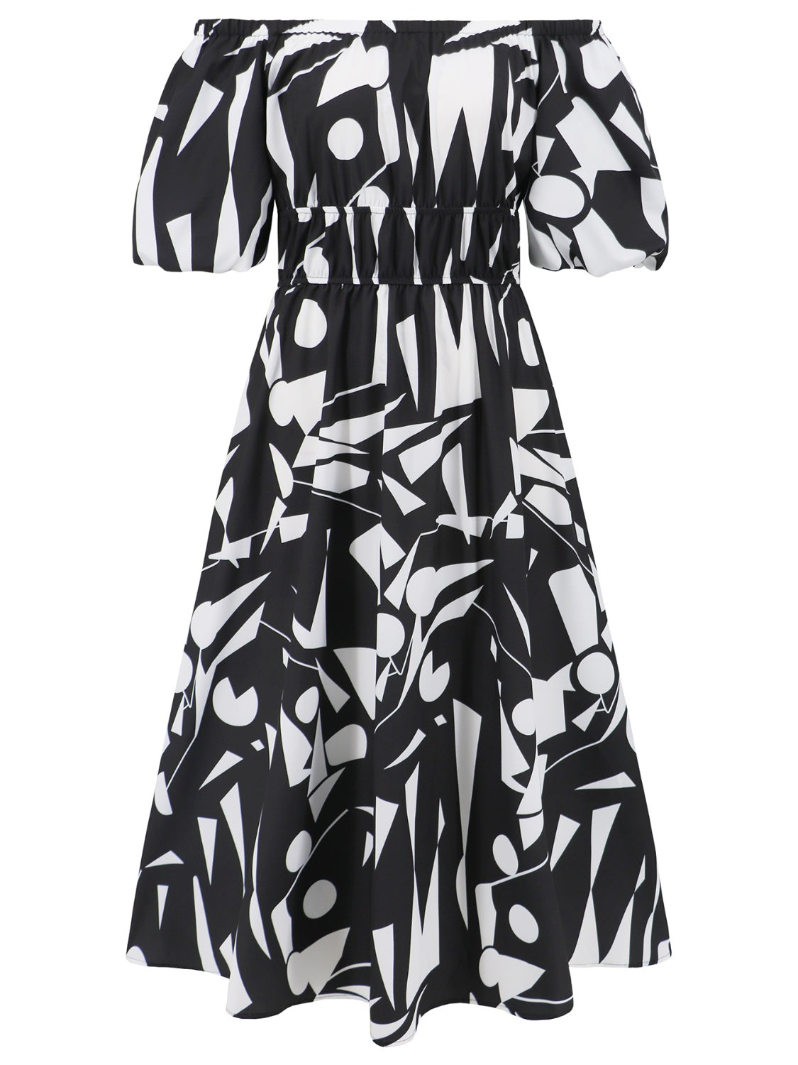 Zephariel Printed Off-Shoulder Balloon Sleeve Dress