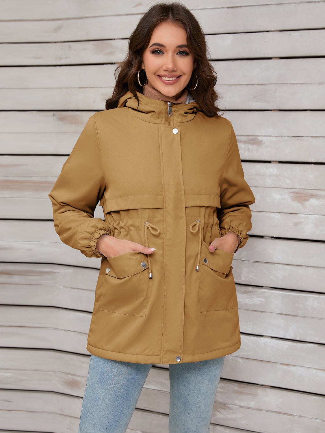 Zephariel Drawstring Long Sleeve Hooded Jacket