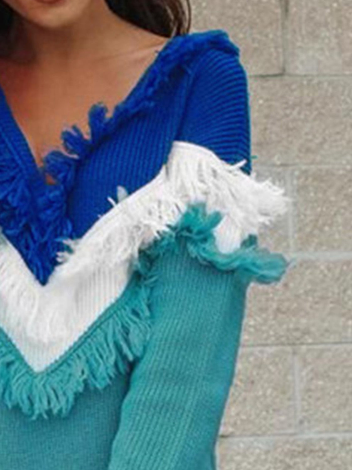 Zephariel Color Block Fringed V-Neck Sweater