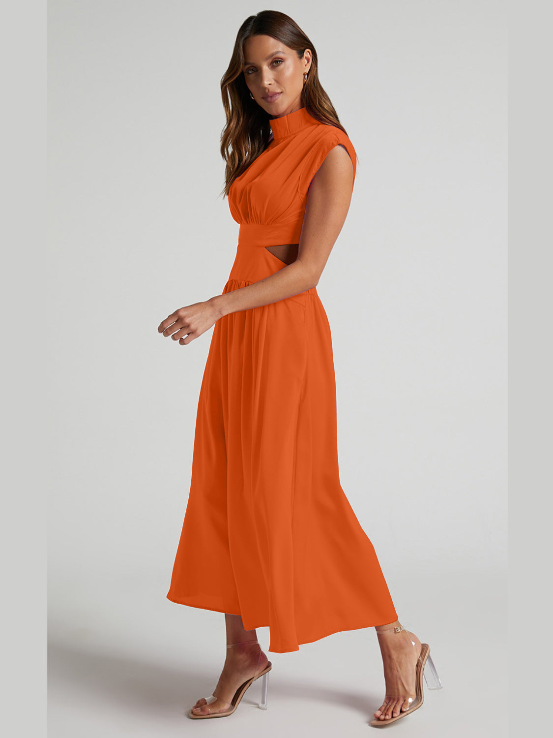 Zephariel Cutout Mock Neck Sleeveless Ruched Dress