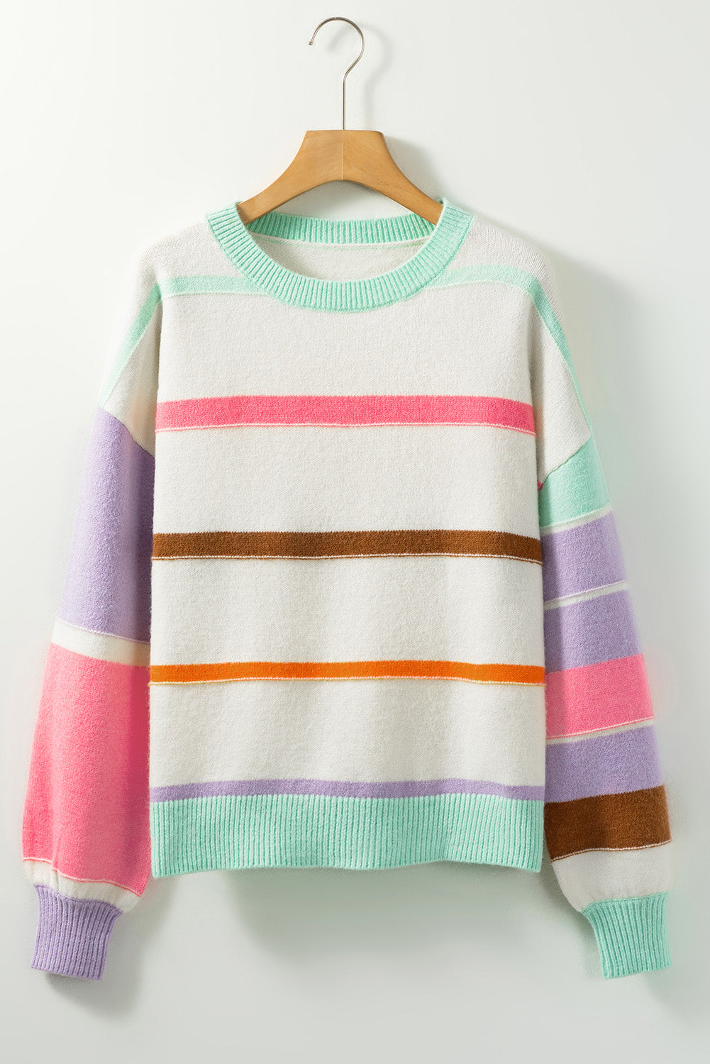 Zephariel Contrast Striped Round Neck Drop Shoulder Sweater