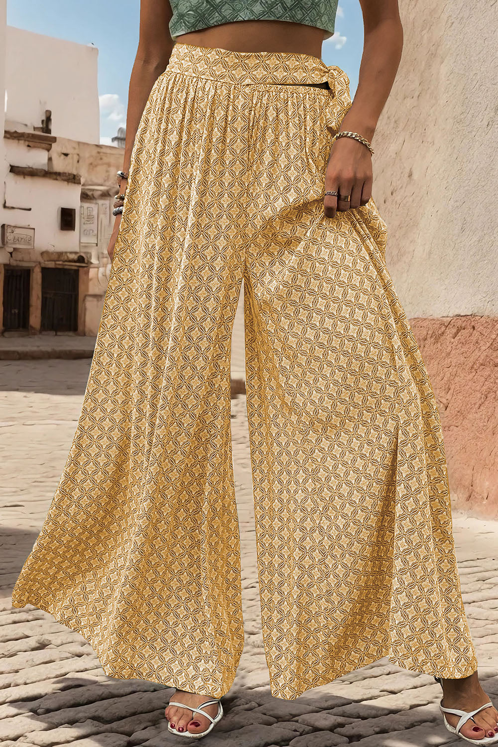 Zephariel Printed Tied Wide Leg Pants