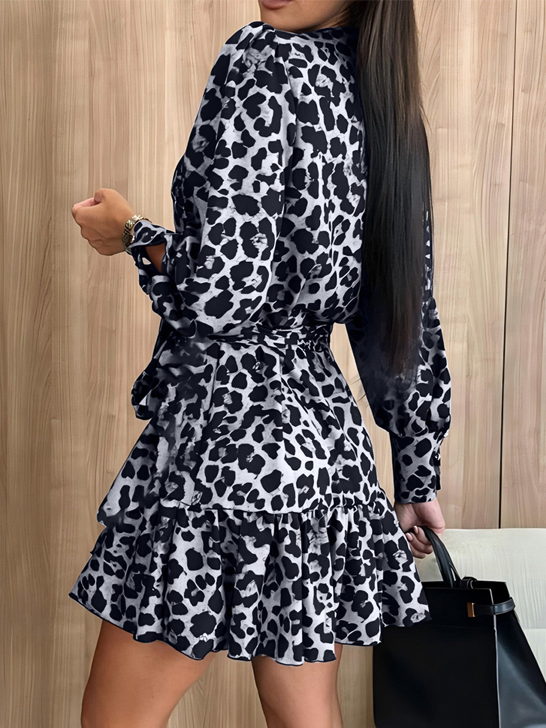 Zephariel Tied Leopard Surplice Long Sleeve Dress