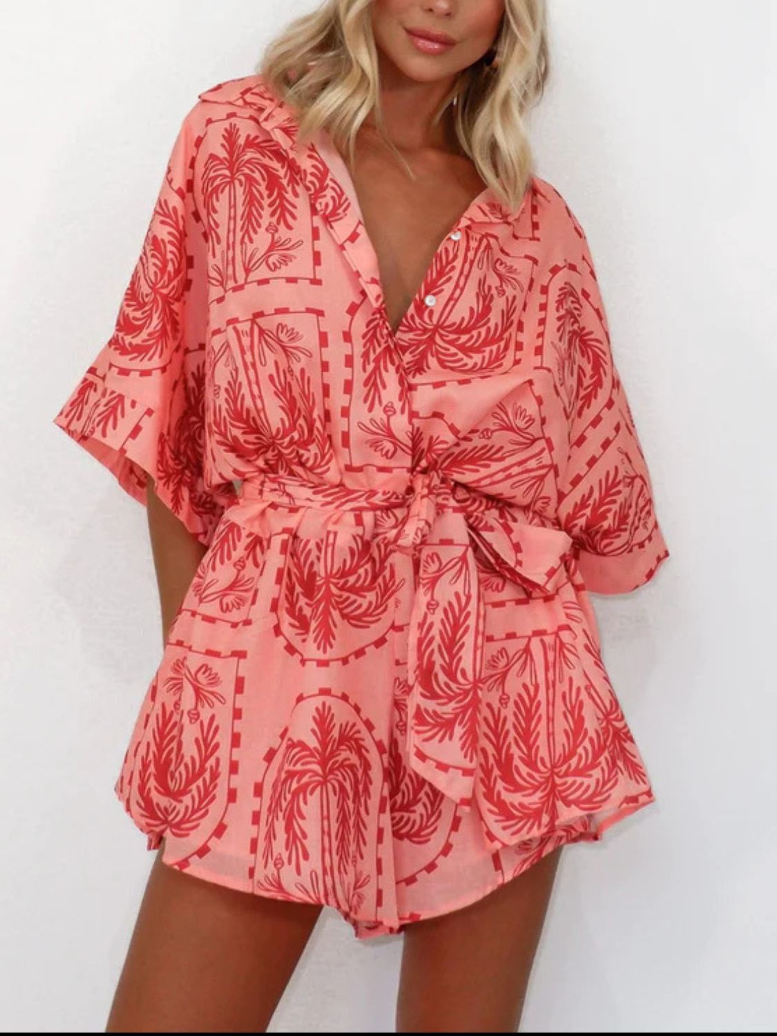 Zephariel Printed Tie Waist Half Sleeve Romper