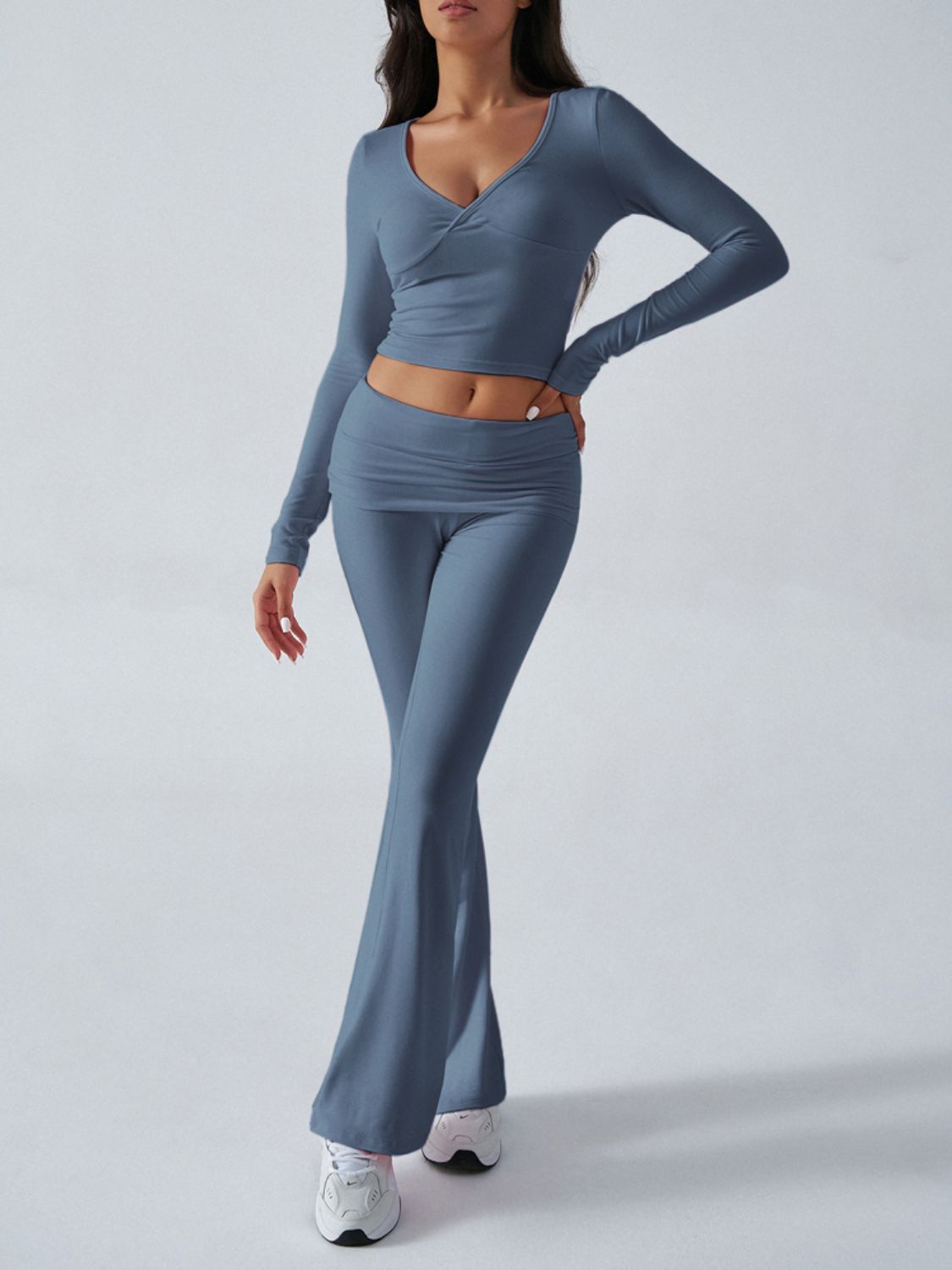 Zephariel Ruched Long Sleeve Top and Pants Set