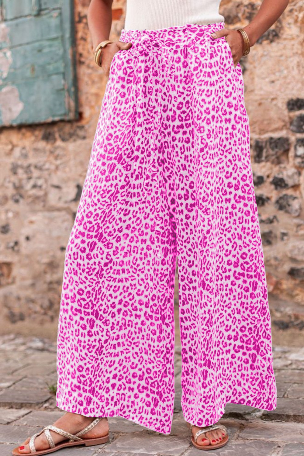 Zephariel Leopard Drawstring Wide Leg Pants