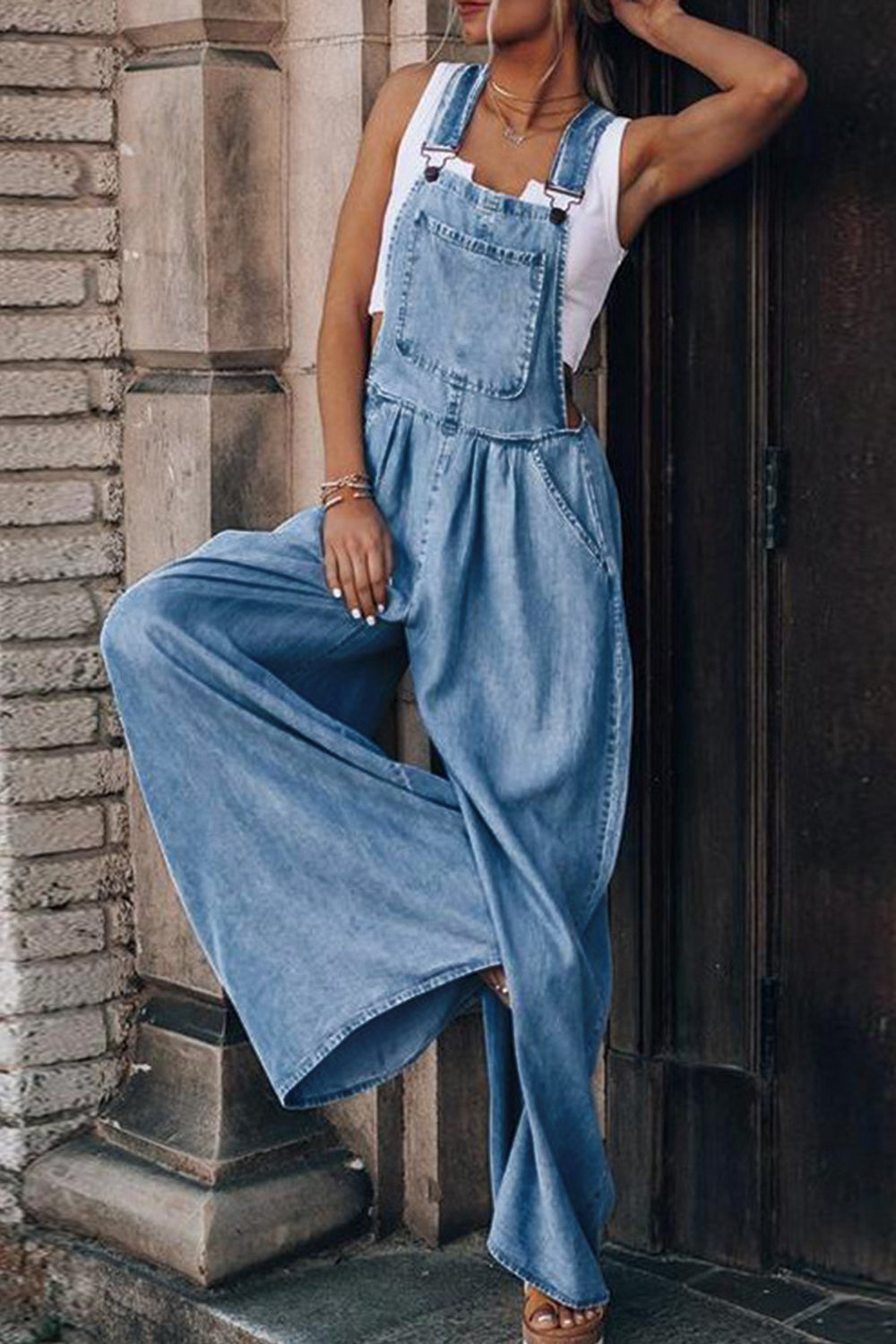 Zephariel Distressed Wide Leg Denim Overalls