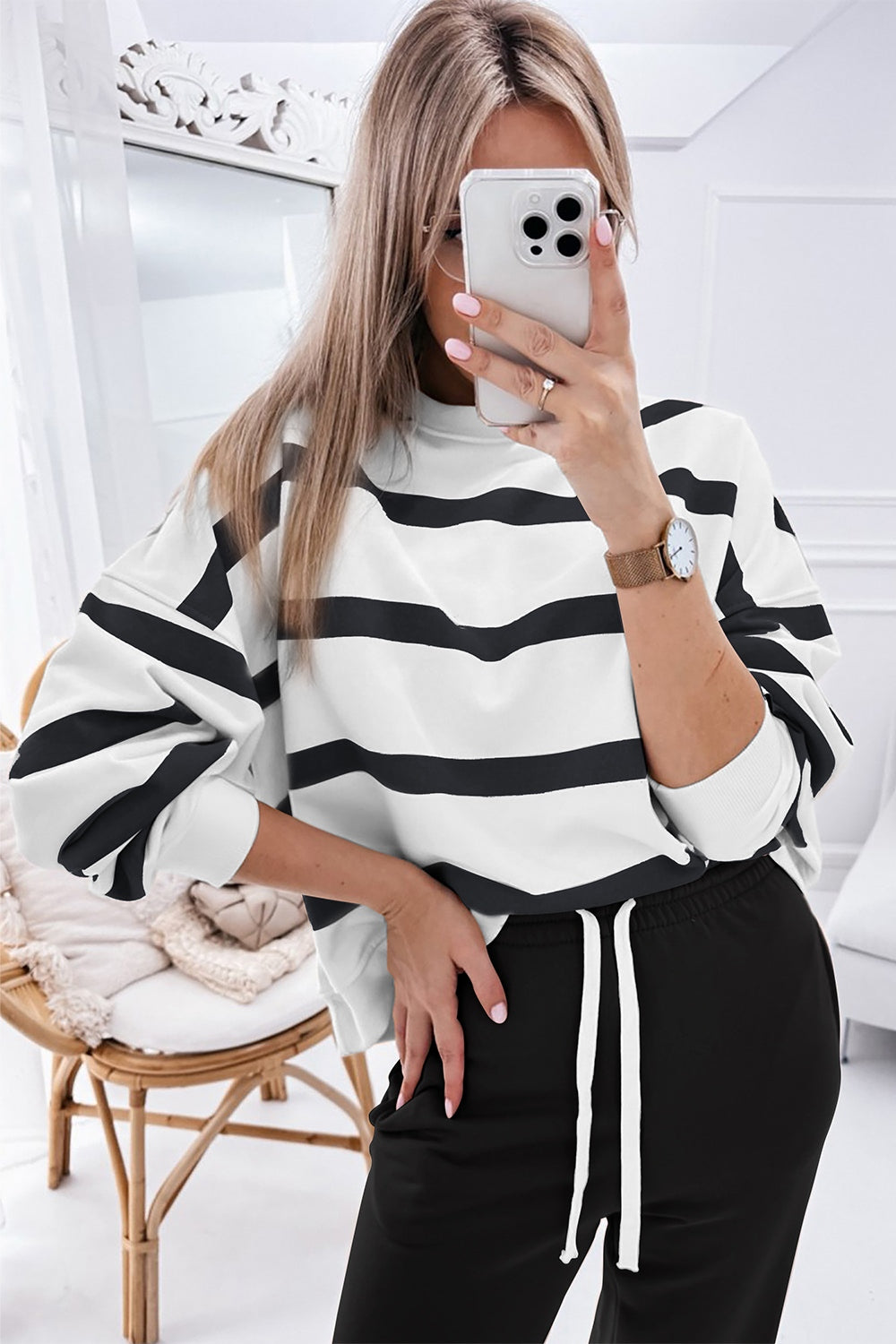 Zephariel Striped Round Neck Long Sleeve Top and Pants Set