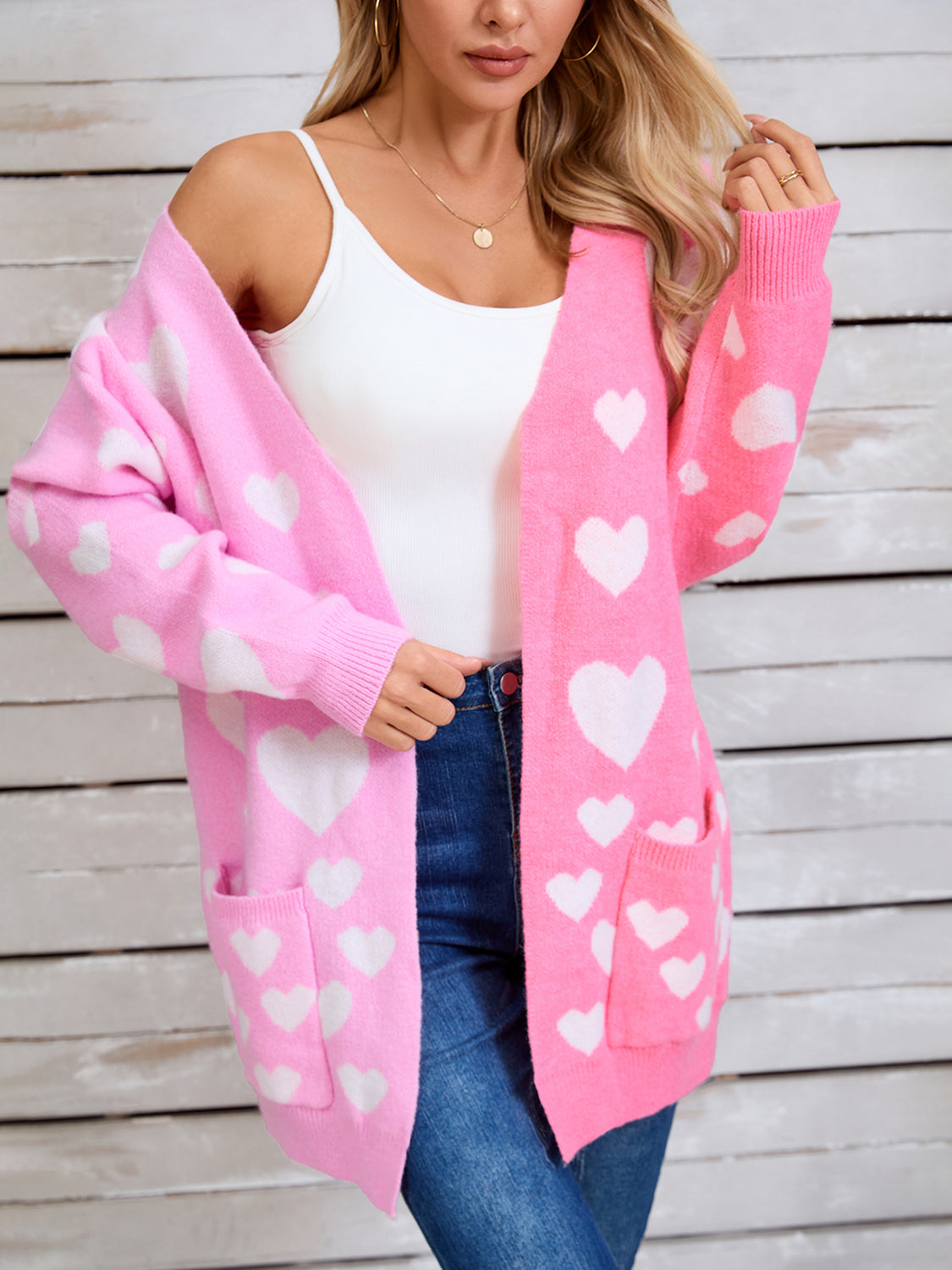 Zephariel Heart Open Front Long Sleeve Cardigan