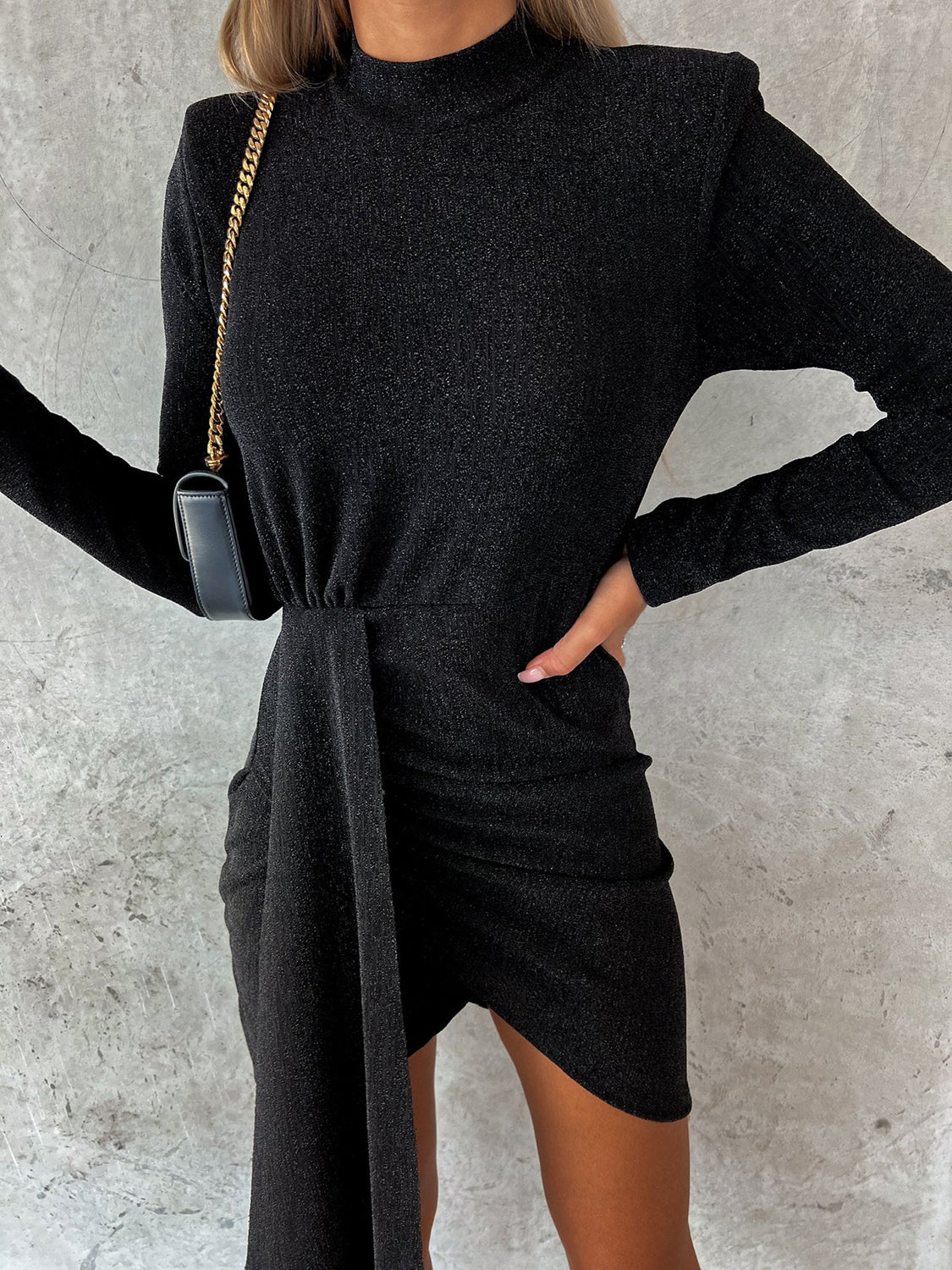 Zephariel Heathered Mock Neck Long Sleeve Mini Dress