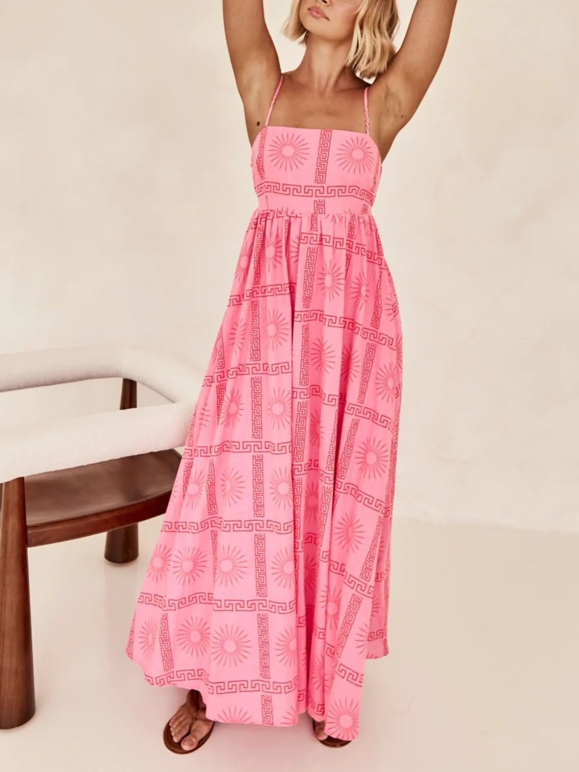 Zephariel Cutout Printed Square Neck Maxi Cami Dress