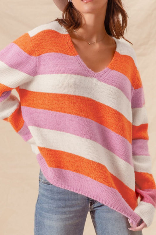 Zephariel Color Block V-Neck Long Sleeve Sweater