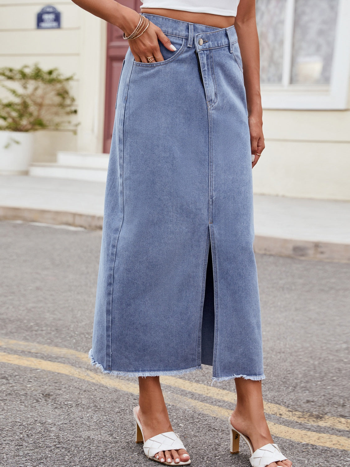 Zephariel Slit Asymmetrical Waist Denim Skirt