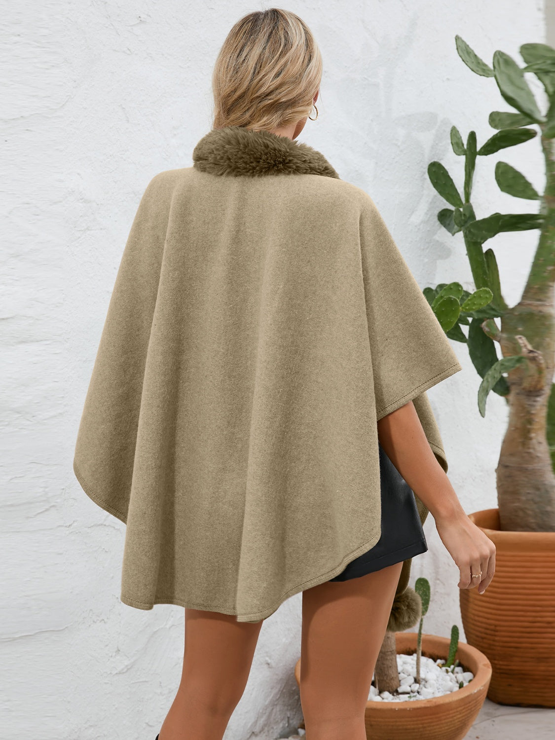 Zephariel Fuzzy Trim Open Front Poncho