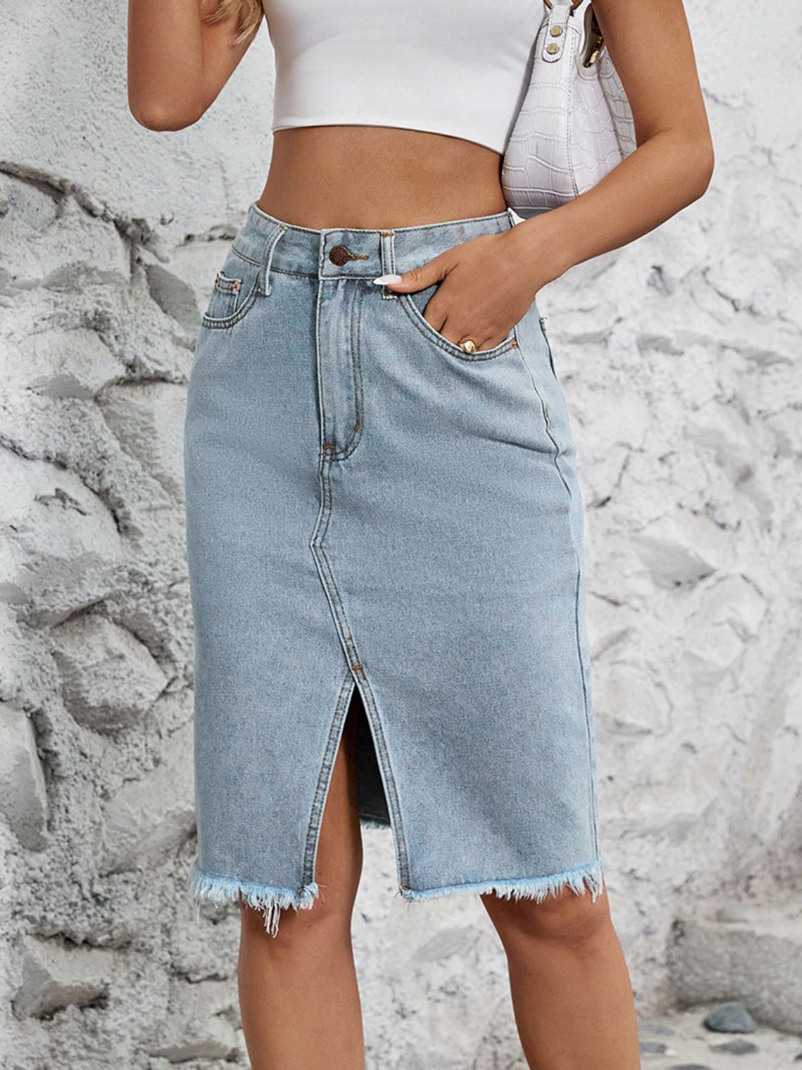 Zephariel Raw Hem Slit Denim Skirt