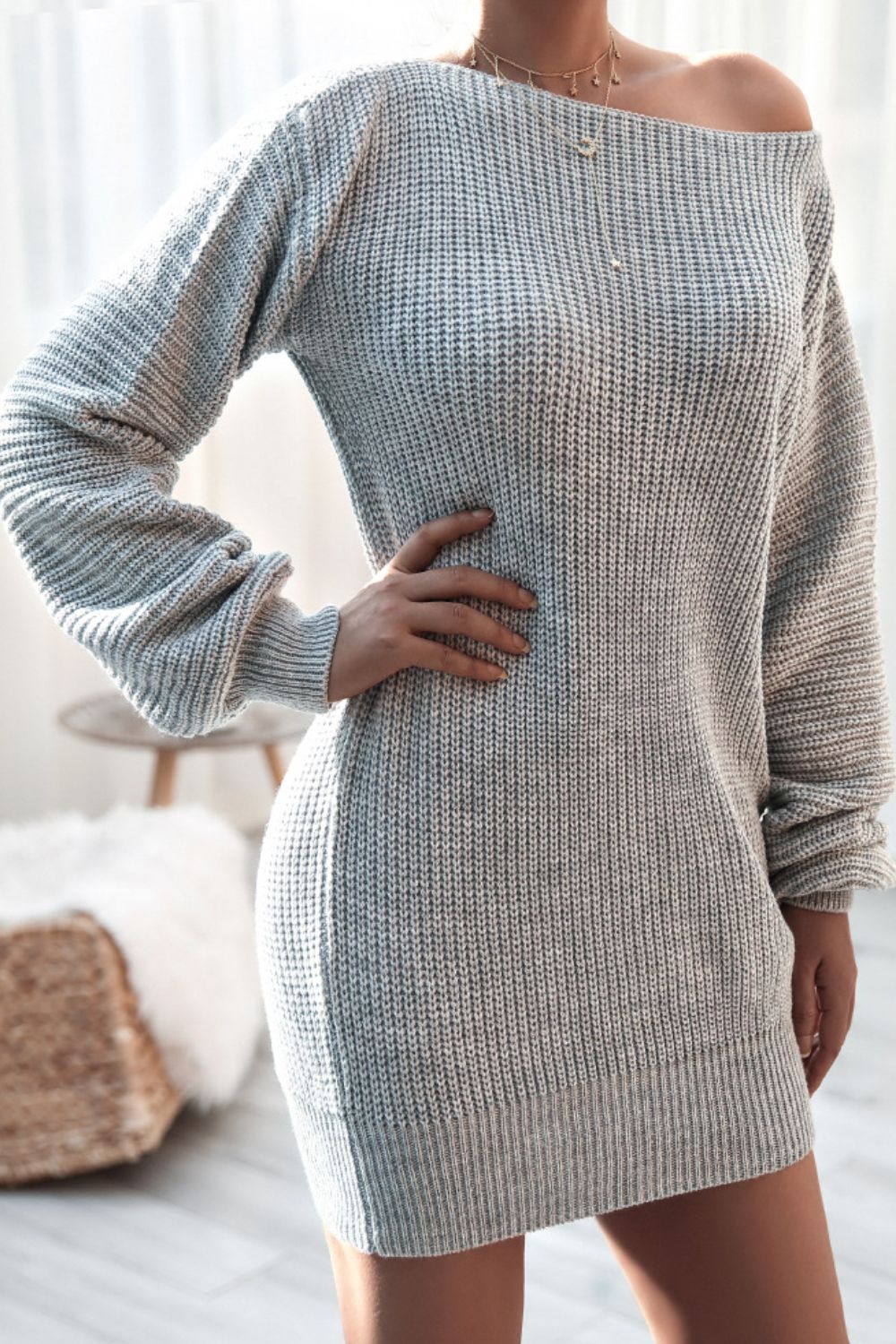 Zephariel Boat Neck Long Sleeve Mini Sweater Dress