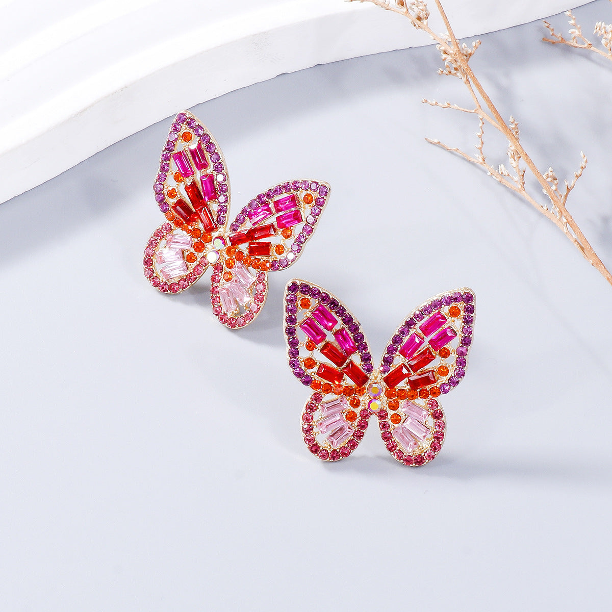 Zephariel Alloy Inlaid Rhinestone Butterfly Earrings