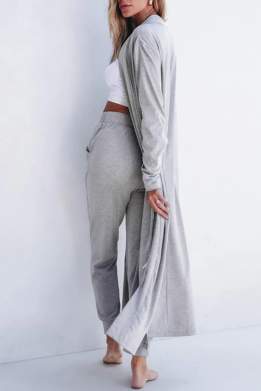 Zephariel Open Front Long Sleeve Cardigan and Pants Lounge Set